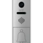 Вызывная панель CTV-D4004FHD серебро — фронтальный кадр, камера над логотипом, решётка динамика и кнопка вызова внизу